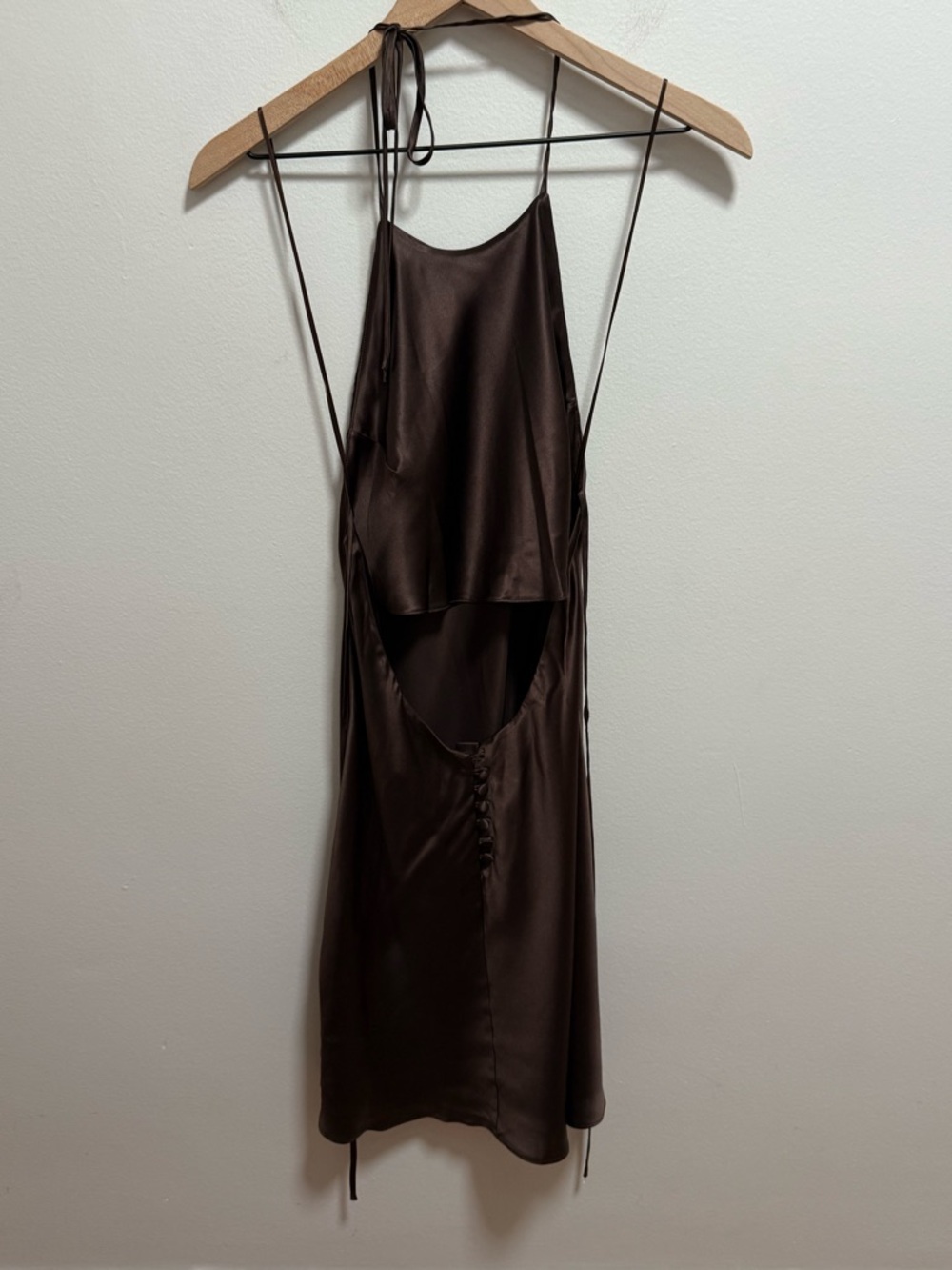 Reformation Jennis brown silk halter mini dress cocoa bean S Y2K going out sexy - Picture 5 of 5